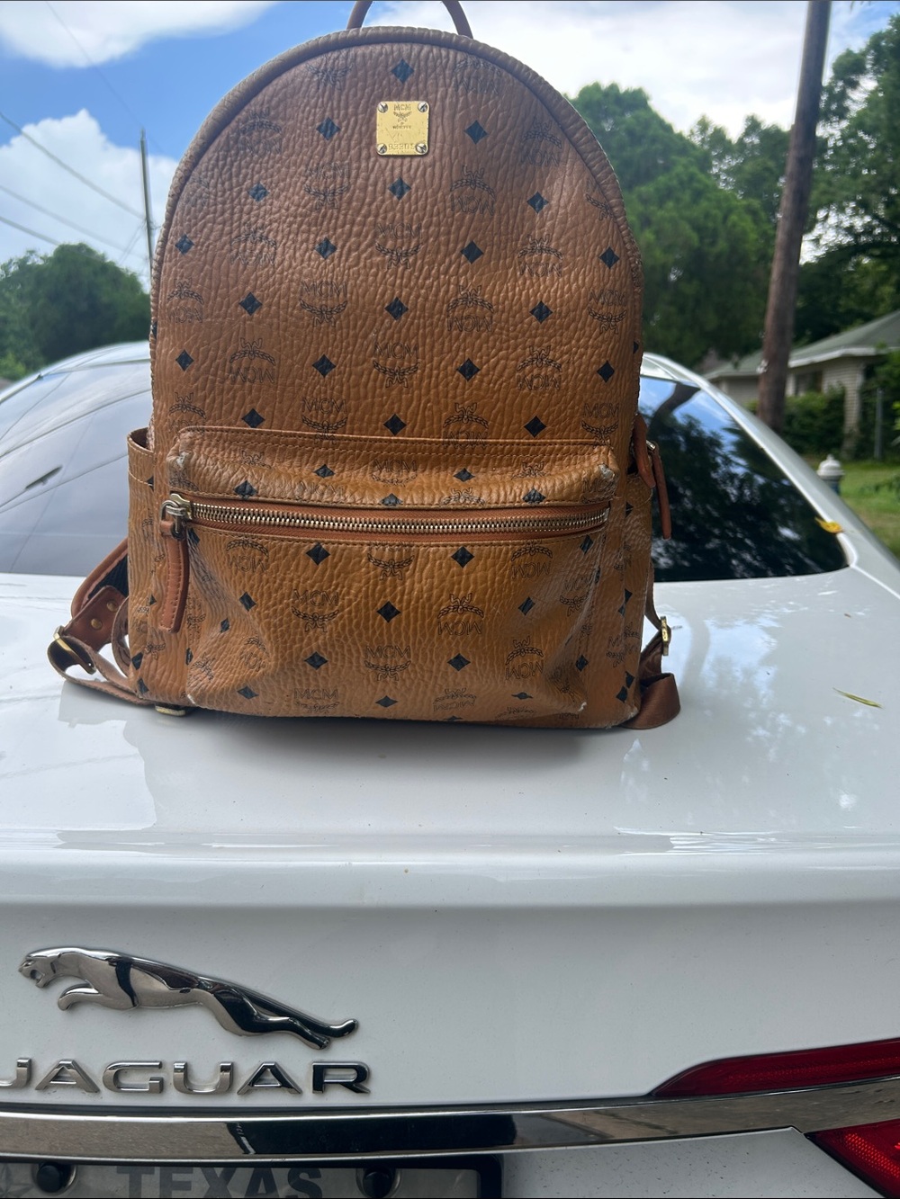 MCM Cognac Visetos Small Leather Backpack